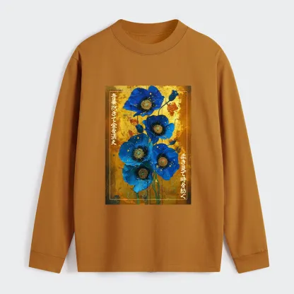 Tokyo-Tiger Shiny Blue Flower Warm Golden Background Classic Long Sleeve T-Shirt