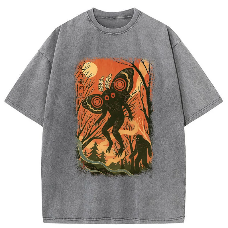 Tokyo-Tiger Vintage Bigfoot And Mothman Washed T-Shirt