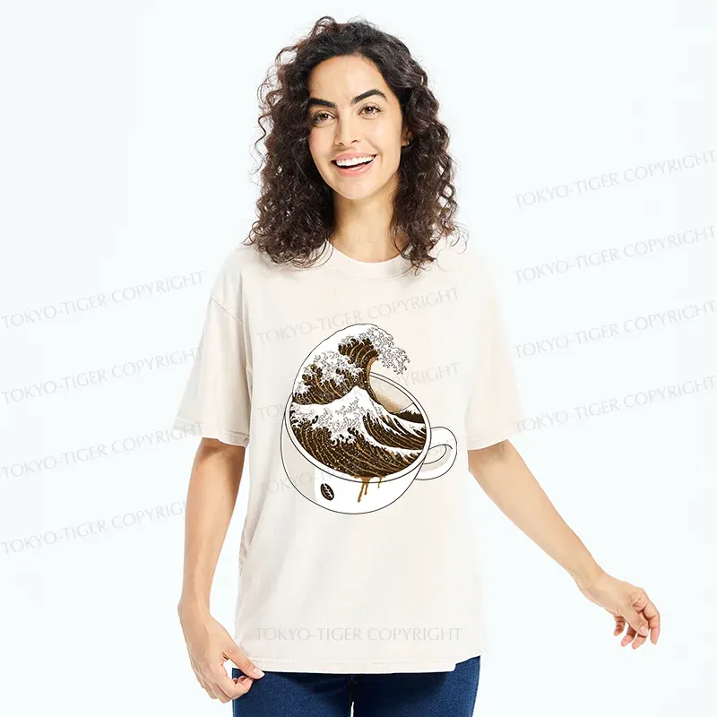 Tokyo-Tiger Tilted Coffee Wave Washed T-Shirt