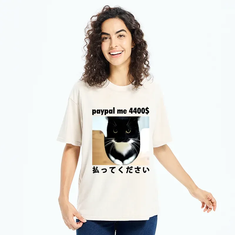 Tokyo-Tiger Please Give The Cat Money Washed T-Shirt