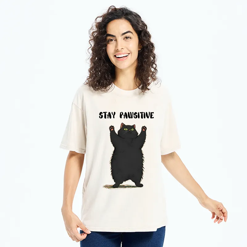 Tokyo-Tiger Cat Stay Pawsitive Washed T-Shirt