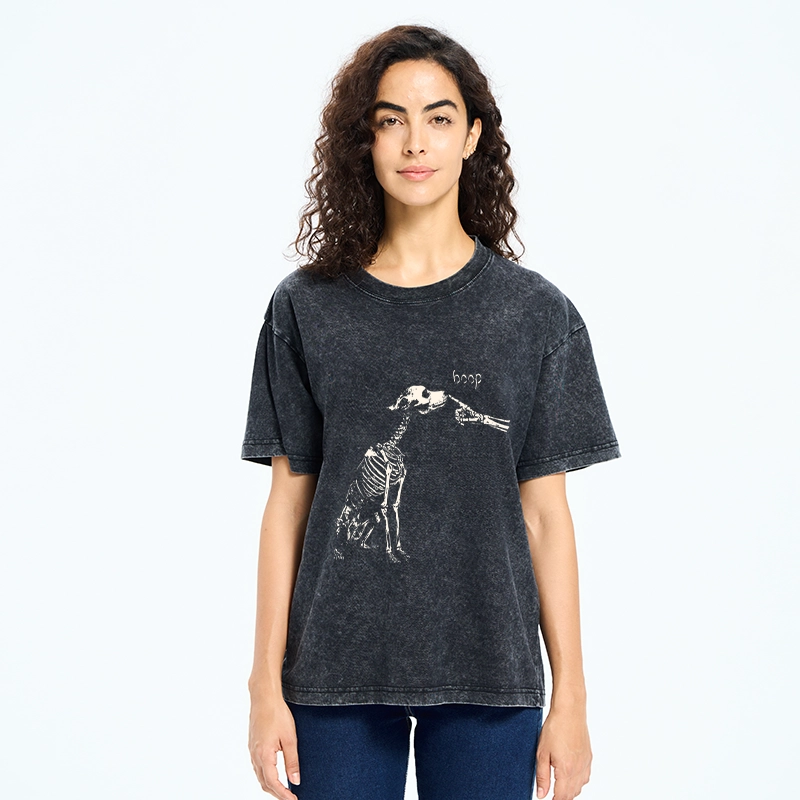Tokyo-Tiger Skeleton Dog Meme Washed T-Shirt