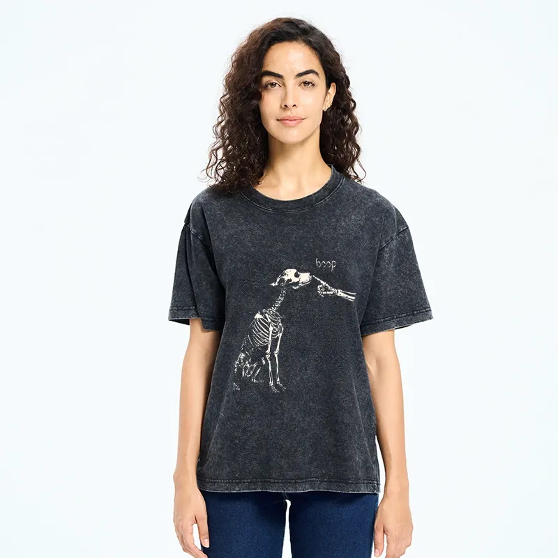 Tokyo-Tiger Skeleton Dog Meme Washed T-Shirt