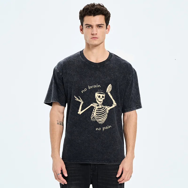 Tokyo-Tiger Skeletons Feel No Pain Washed T-Shirt