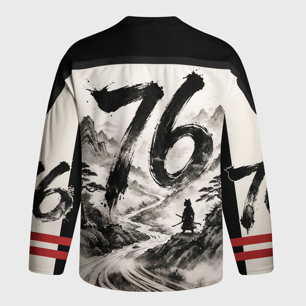 Tokyo-Tiger Samurai Cat Mountains Long-Sleeve Hockey Jersey