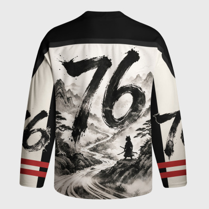 Tokyo-Tiger Samurai Cat Mountains Long-Sleeve Hockey Jersey