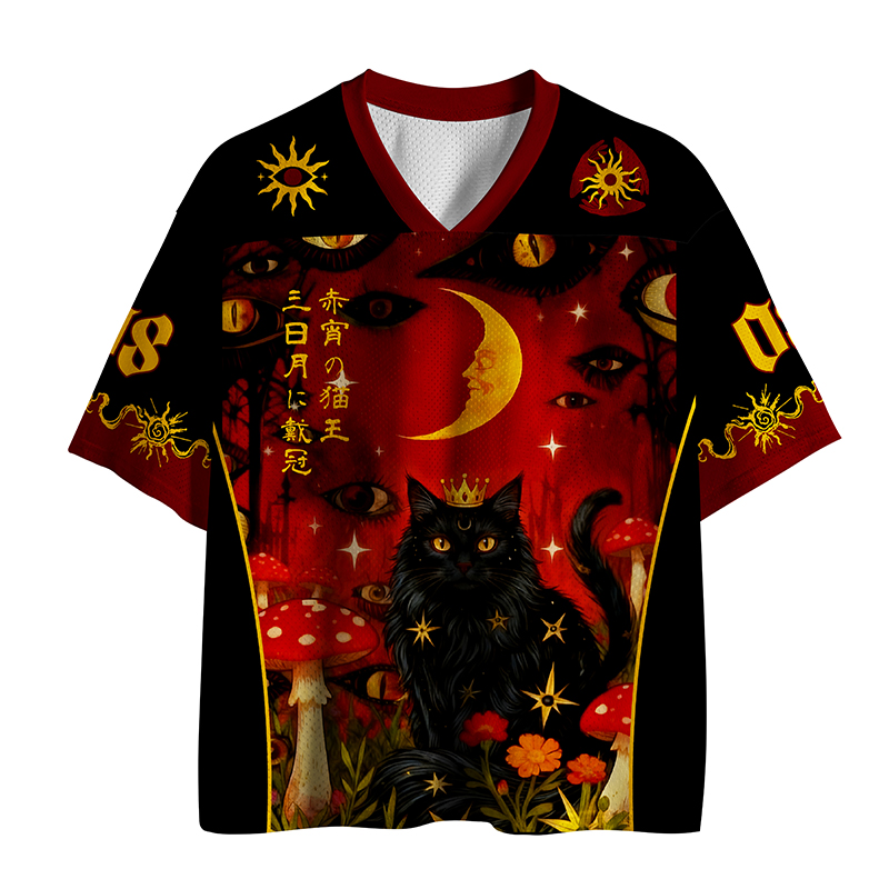 Tokyo-Tiger Mystic Cat Amid Red Spotted Mushrooms Mesh Jersey