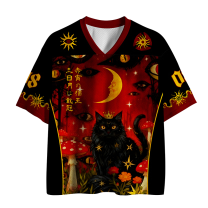 Tokyo-Tiger Mystic Cat Amid Red Spotted Mushrooms Mesh Jersey