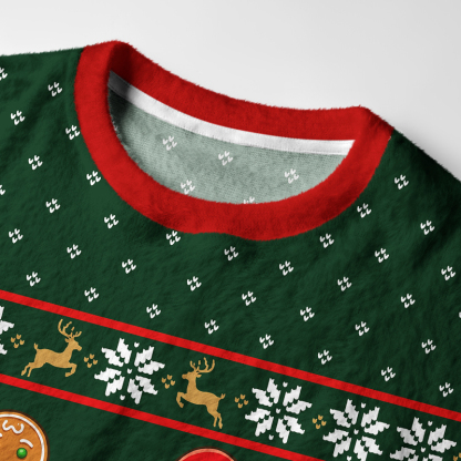 Tokyo-Tiger Funny Meditating Santa Gingerbread Man Fuzzy Christmas Ugly Sweatshirt