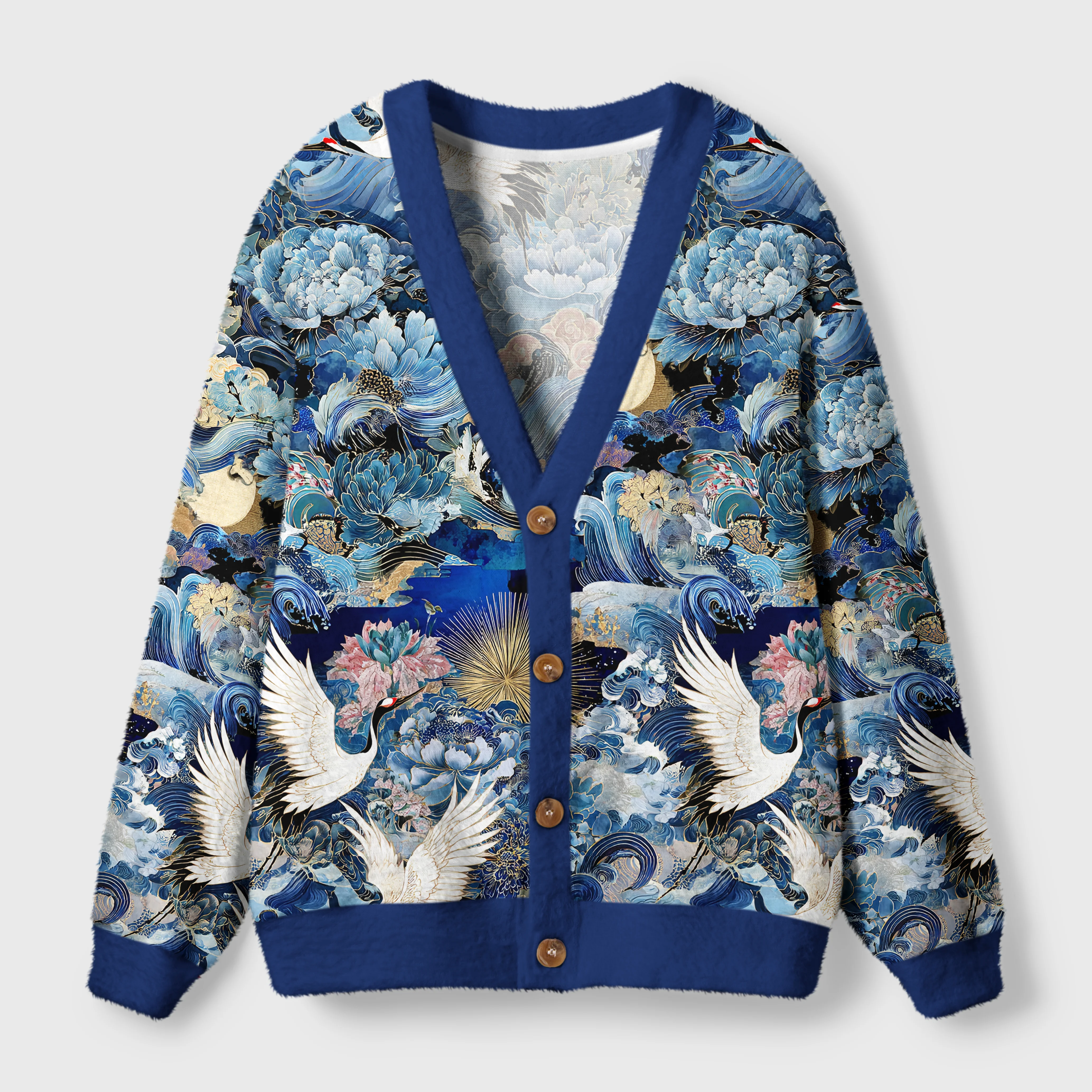 Tokyo-Tiger Ukiyo Cranes of the Great Ugly Cardigan Sweater