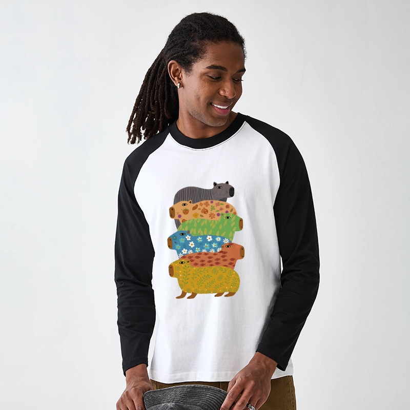 Tokyo-Tiger Colorful Capybaras Raglan Long Sleeve T-shirt