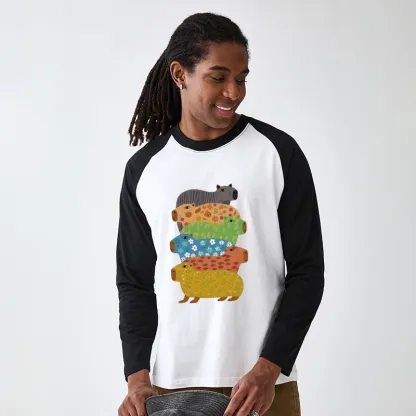 Tokyo-Tiger Colorful Capybaras Raglan Long Sleeve T-shirt