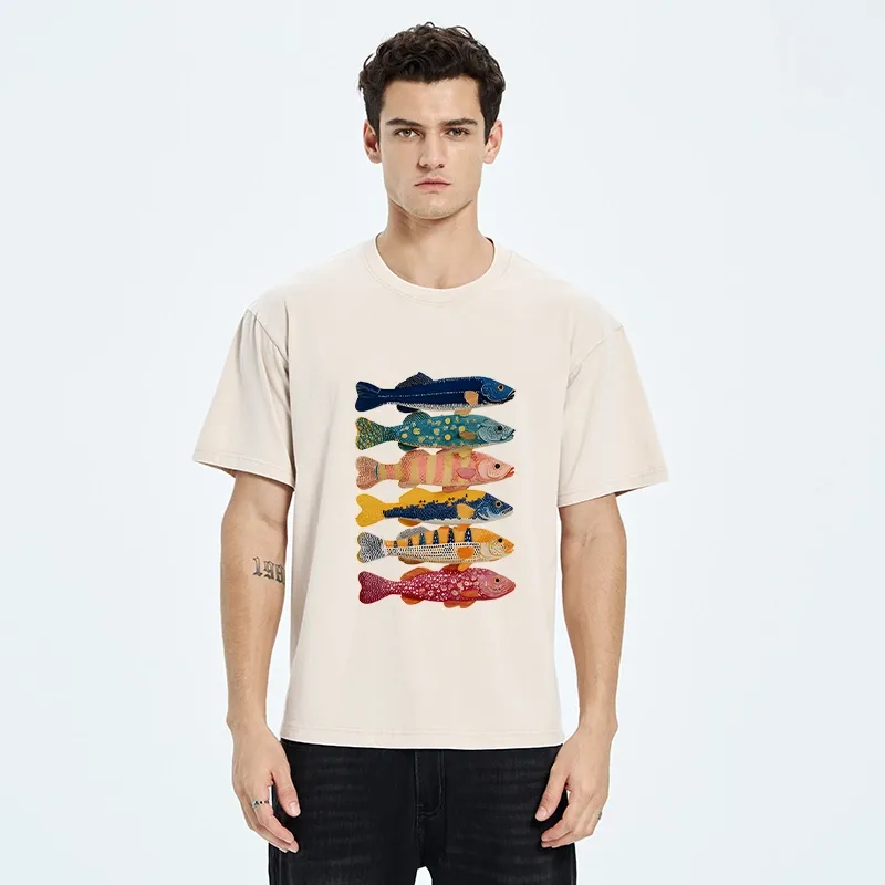 Tokyo-Tiger Colorful Fish Art Collection Washed T-Shirt