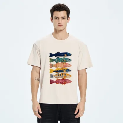 Tokyo-Tiger Colorful Fish Art Collection Washed T-Shirt