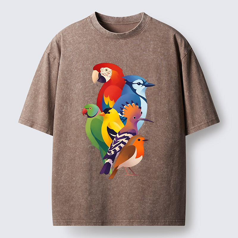 Tokyo-Tiger Colorful Bird Washed T-Shirt