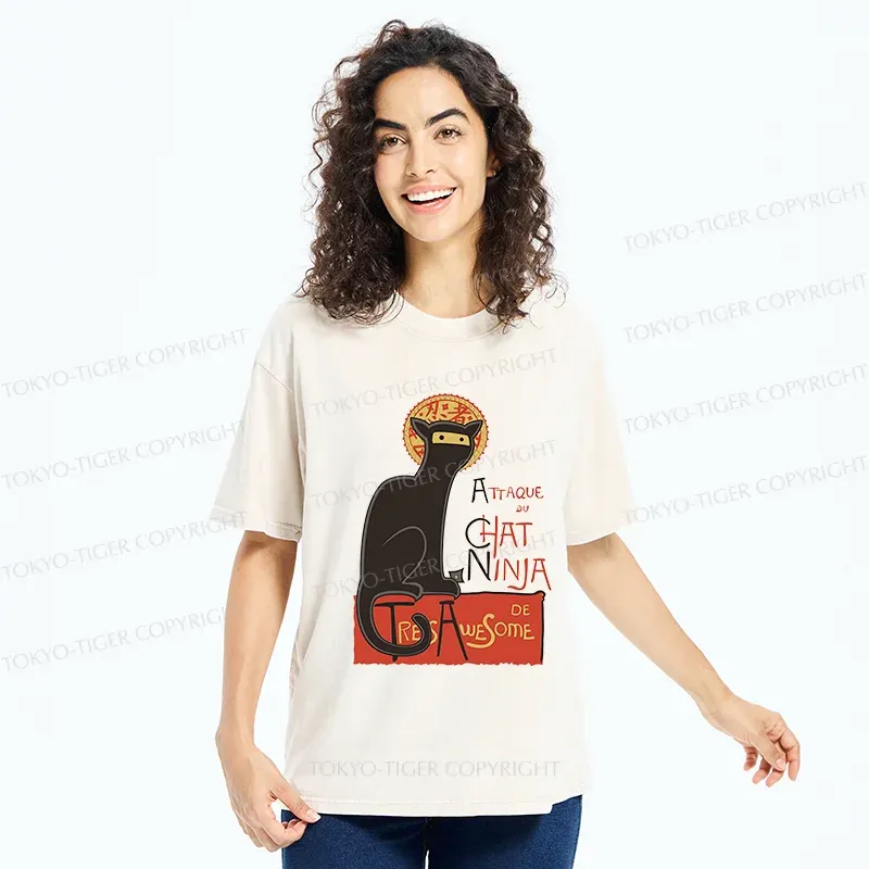 Tokyo-Tiger Ninja Cat Poster Washed T-Shirt