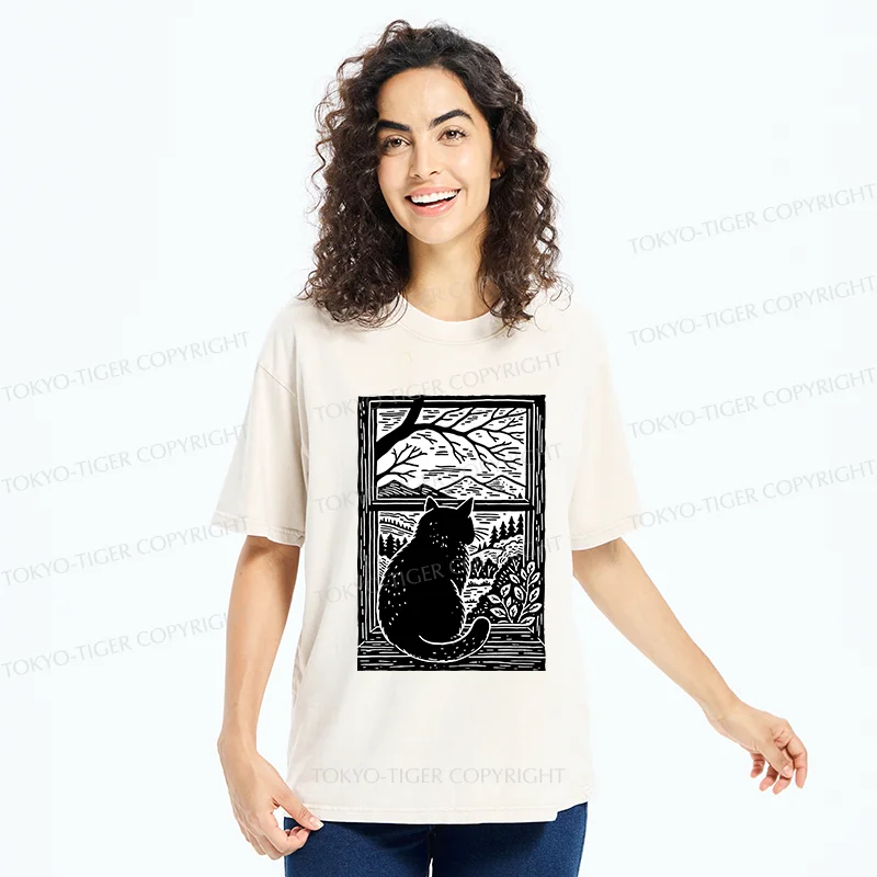 Tokyo-Tiger Cat Waiting For Its Owner Washed T-Shirt