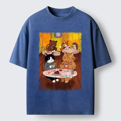 Tokyo-Tiger Cute Animal Cafe Washed T-Shirt
