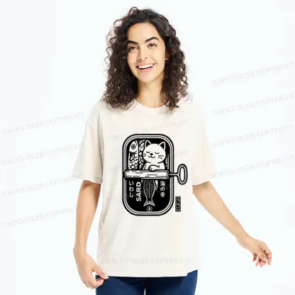 Tokyo-Tiger Cat And Canned Fish Washed T-Shirt