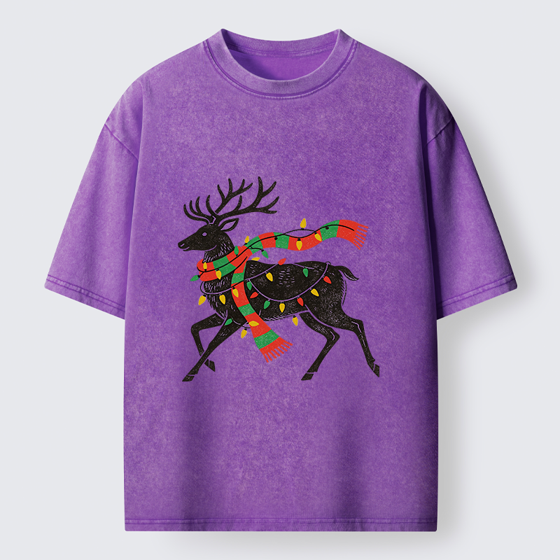 Tokyo-Tiger Christmas Light Reindeer Washed T-Shirt