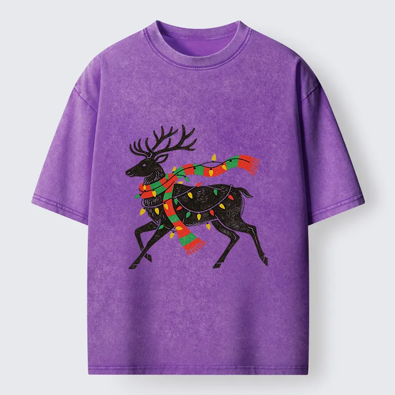 Tokyo-Tiger Christmas Light Reindeer Washed T-Shirt