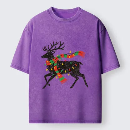 Tokyo-Tiger Christmas Light Reindeer Washed T-Shirt