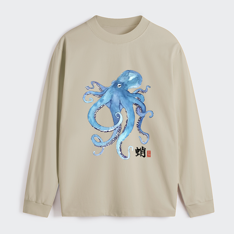 Tokyo-Tiger Watercolor Blue Octopus Classic Long Sleeve T-Shirt