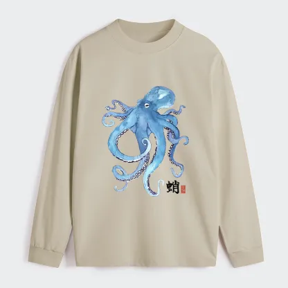 Tokyo-Tiger Watercolor Blue Octopus Classic Long Sleeve T-Shirt