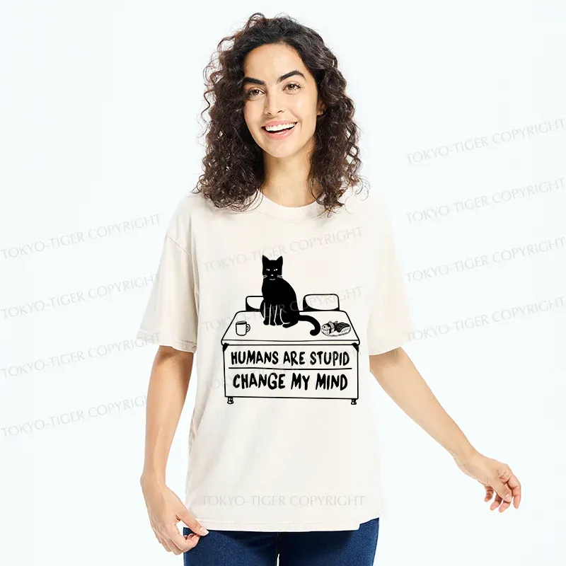 Tokyo-Tiger Funny Cat Theory Washed T-Shirt