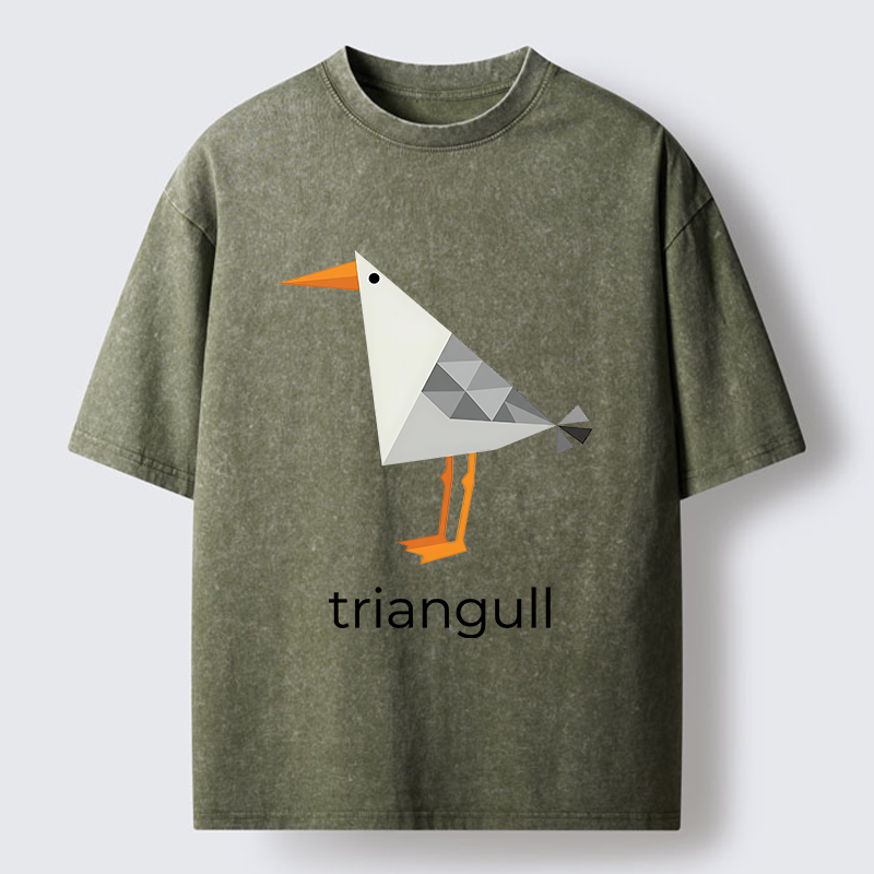 Tokyo-Tiger Cute Triangle Seagull Washed T-Shirt