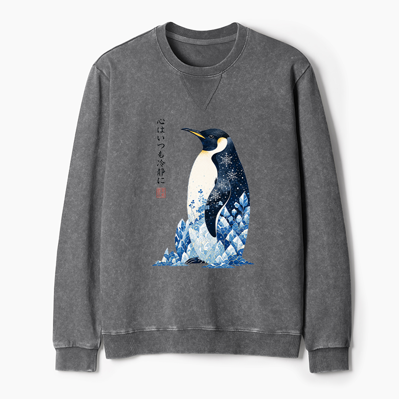 Tokyo-Tiger Keep Calm Penguin Washed Terry Sweatshirt