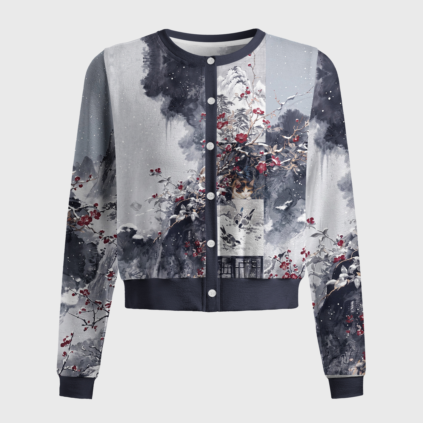 Tokyo-Tiger Cat Among Plum Blossoms Women's Lightweight Cardigan