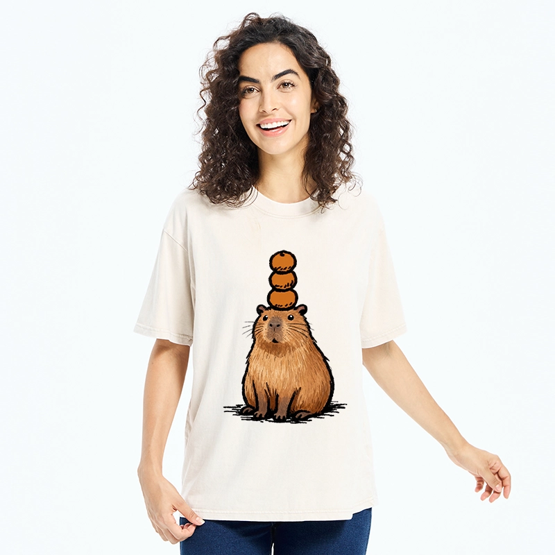 Tokyo-Tiger Funny Capybara Orange Meme Washed T-Shirt