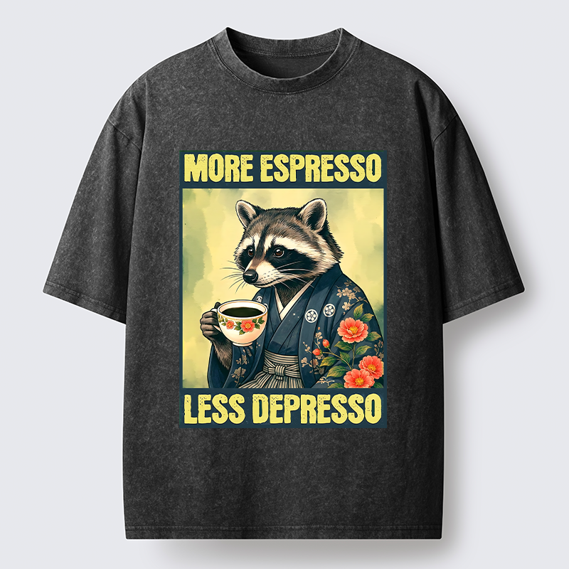 Tokyo‑Tiger Coffee Fix Energy Raccoon Washed T-Shirt