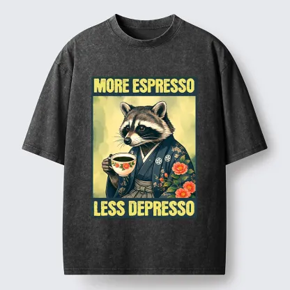 Tokyo‑Tiger Coffee Fix Energy Raccoon Washed T-Shirt