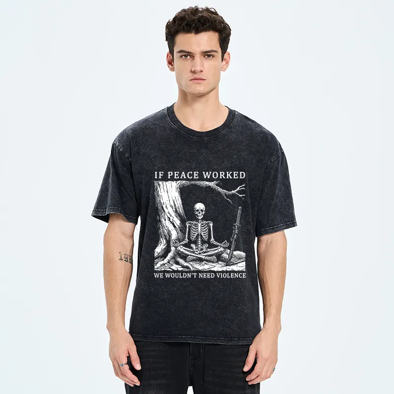Tokyo-Tiger Calm Skeleton Samurai Meme Washed T-Shirt