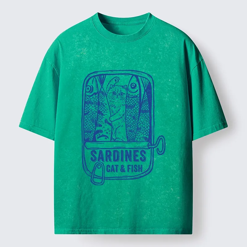 Tokyo‑Tiger Cat Inside Sardine Can Washed T‑Shirt