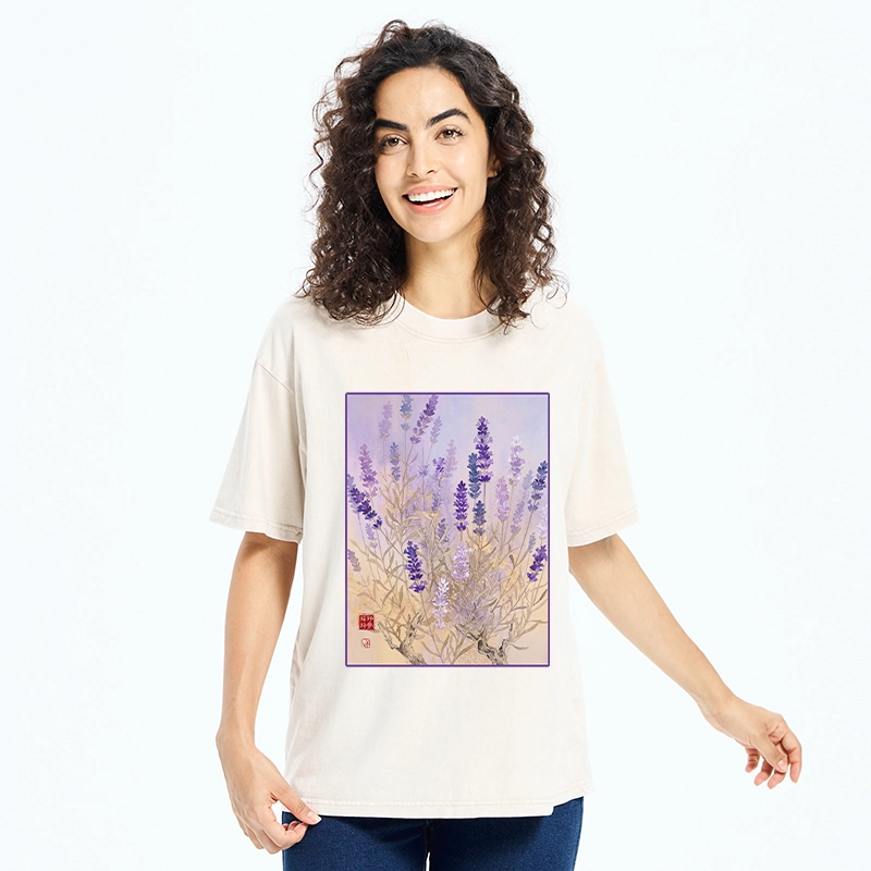 Tokyo-Tiger Lavender Bloom Art Washed T-Shirt