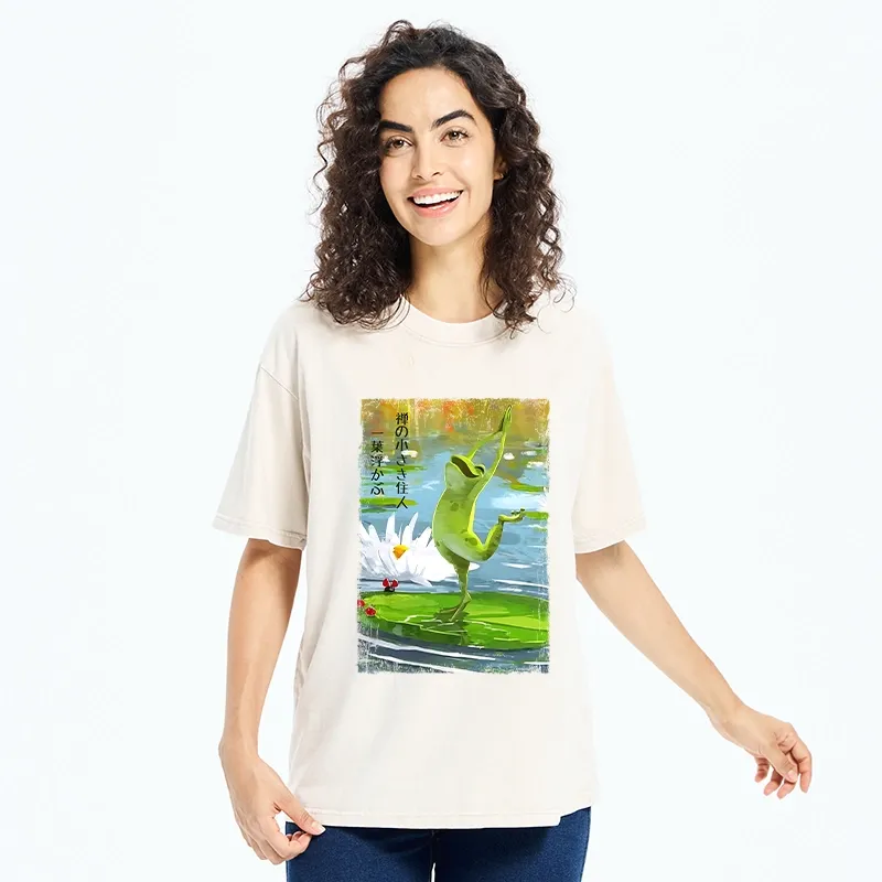 Tokyo-Tiger Yoga Frog Lotus Zen Funny Meme Washed T-Shirt