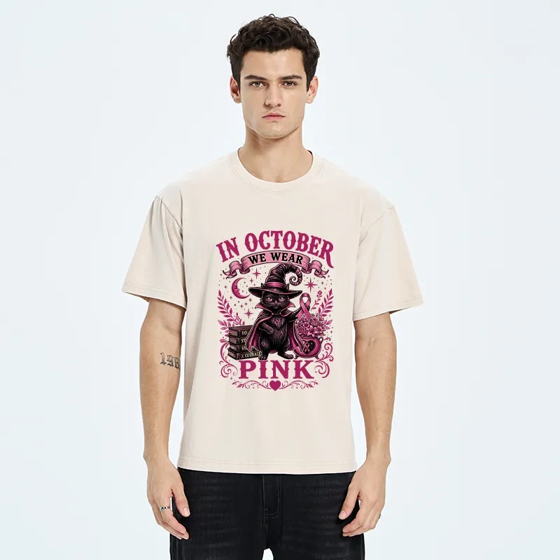 Tokyo-Tiger Witch Cat Breast Cancer Awareness Washed T-Shirt