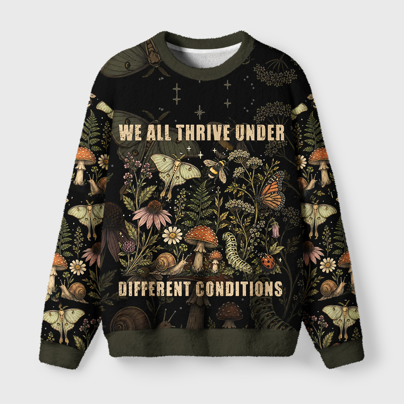 Tokyo-Tiger Retro Woodland Flora Bug Fuzzy Christmas Ugly Sweatshirt