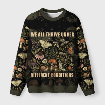 Tokyo-Tiger Retro Woodland Flora Bug Fuzzy Christmas Ugly Sweatshirt