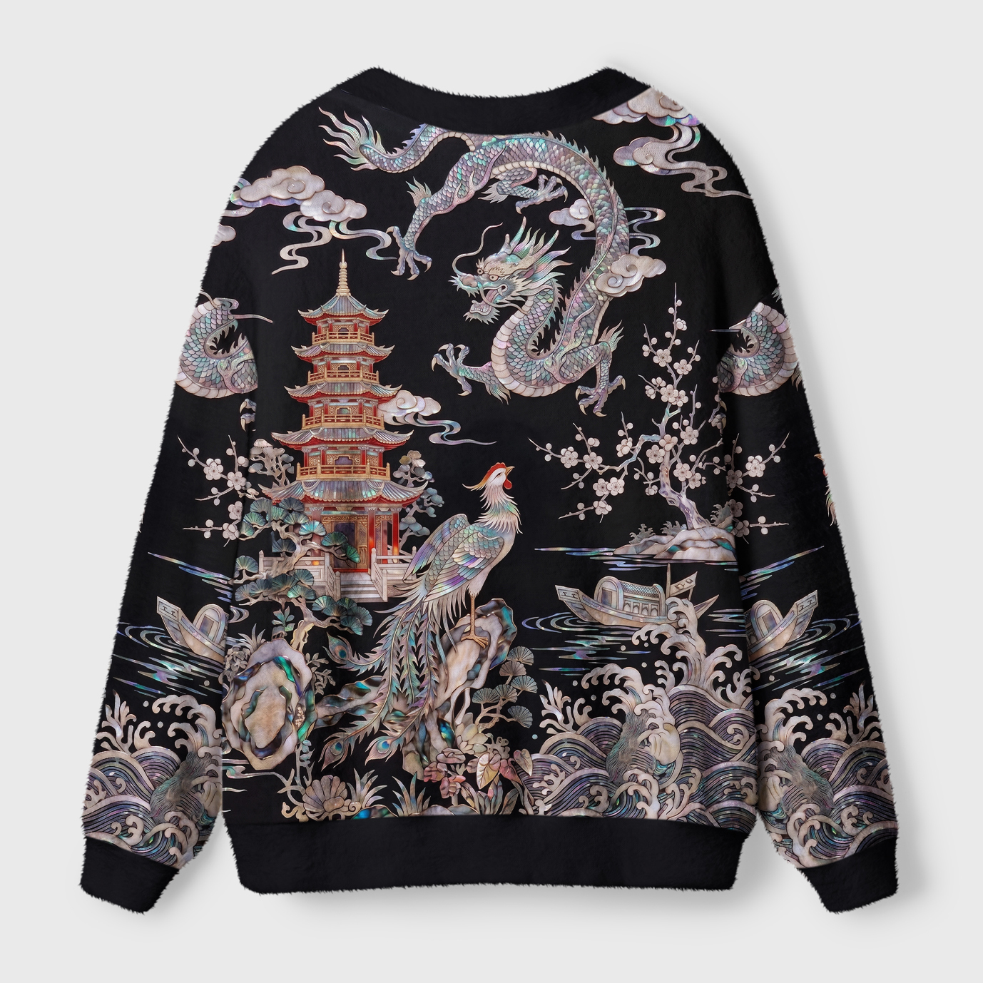 Tokyo-Tiger Shell Inlay Style Chinese Myth Creature Ugly Cardigan Sweater