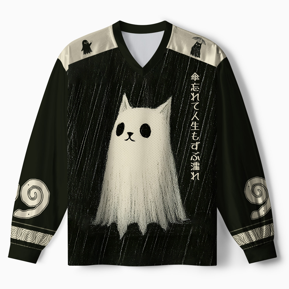 Tokyo-Tiger Sad Little Ghost Cat Paneled Long Sleeve Jersey