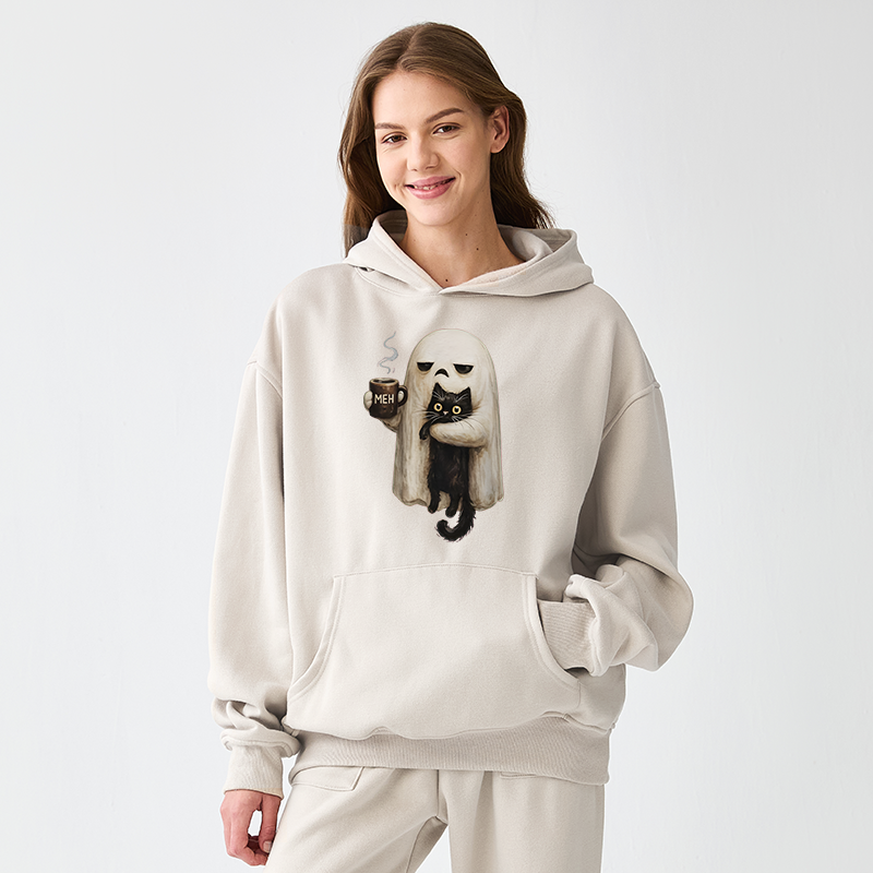 Tokyo-Tiger Ghost Cat Coffee Mood Adult Fleece Hoodie