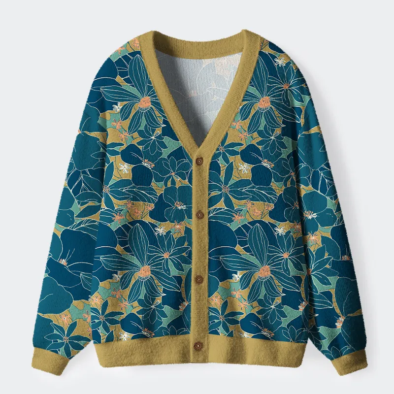 Tokyo-Tiger Blooming Flowers Ugly Cardigan Sweater