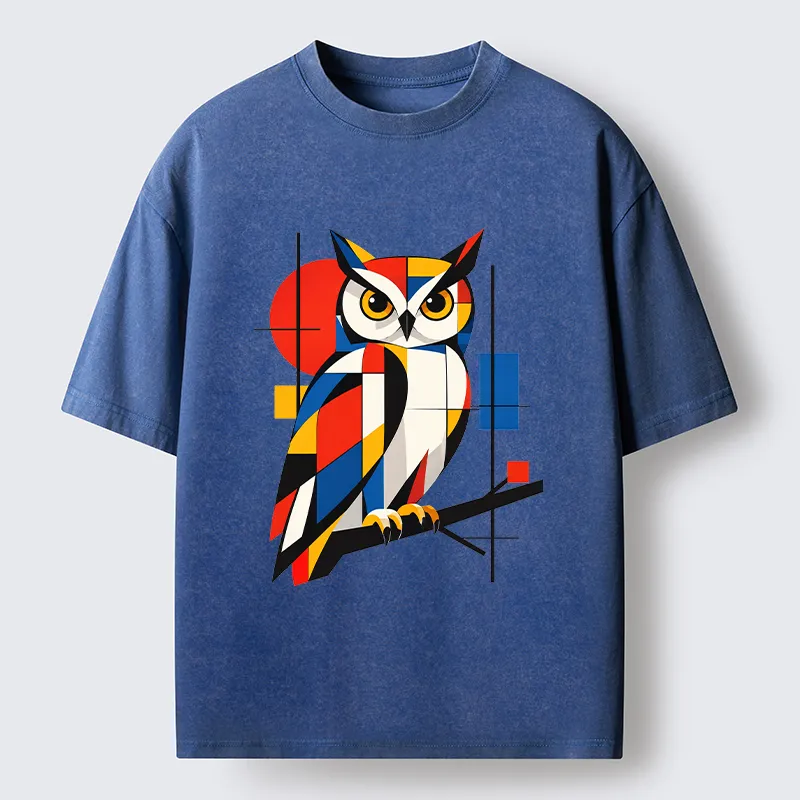 Tokyo-Tiger Geometric Owl Art Meme Washed T-Shirt