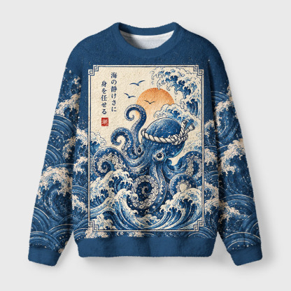 Tokyo-Tiger Tidal Octopus Fuzzy Christmas Ugly Sweatshirt