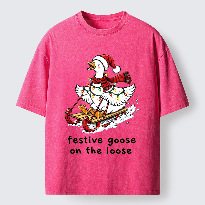 Tokyo-Tiger Funny Christmas Lights Goose Meme Washed T-Shirt