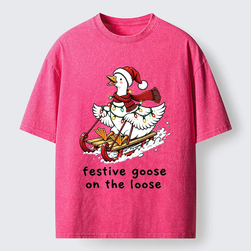 Tokyo-Tiger Funny Christmas Lights Goose Meme Washed T-Shirt